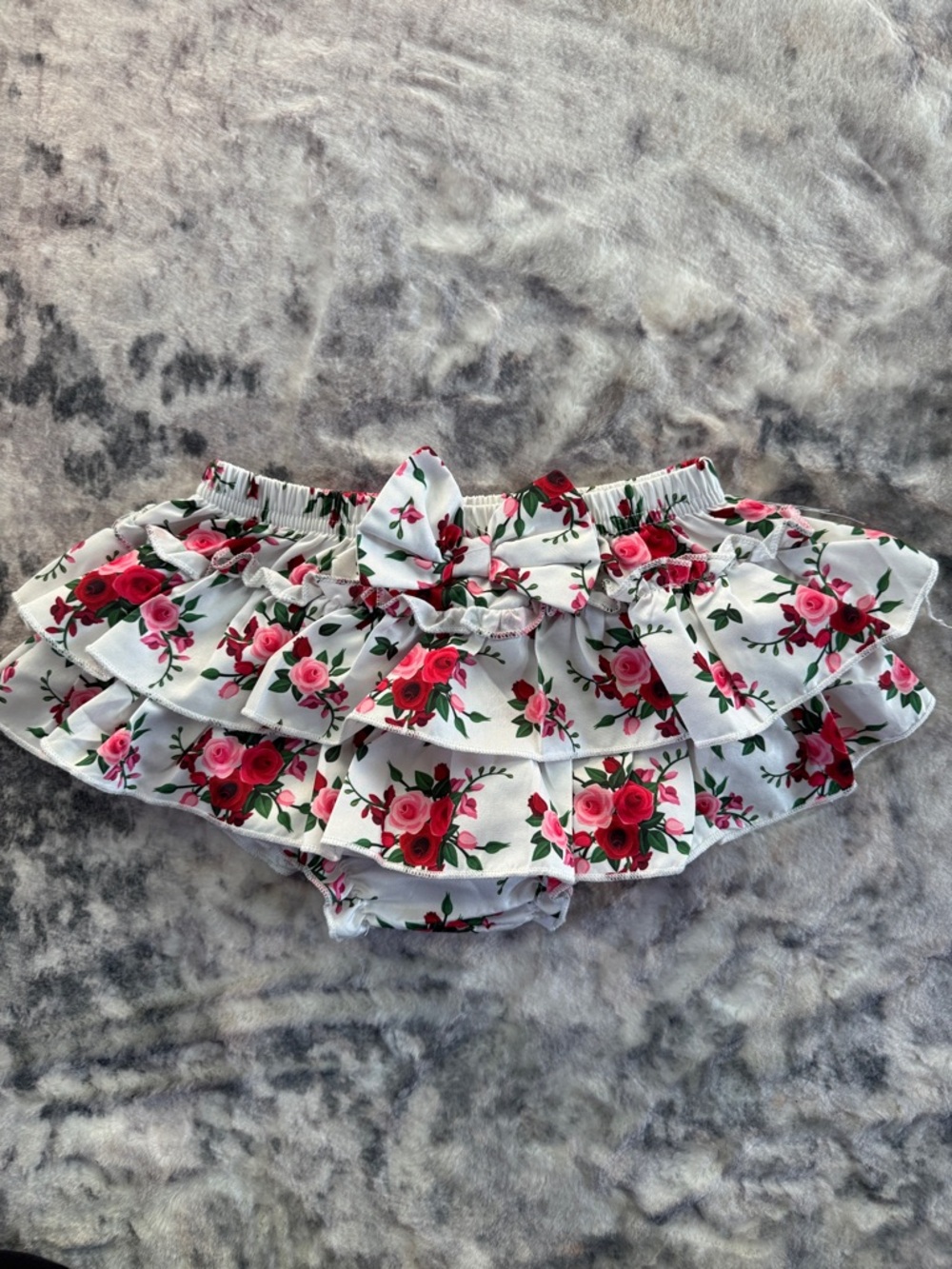 Floral Ruffle Baby Bloomers - White with Red & Pink Roses